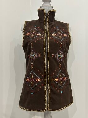 Outback Trading Co. Size S Aviana Vest Western Fleece Embroidered Brown